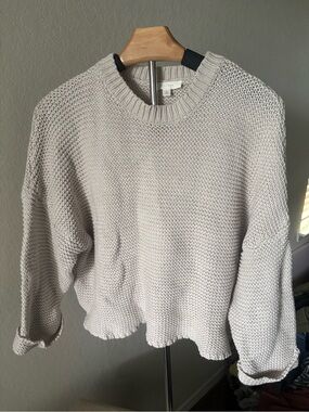 All Row Chunky Knit Cropped Sweater Beige Crewneck Womens Small
